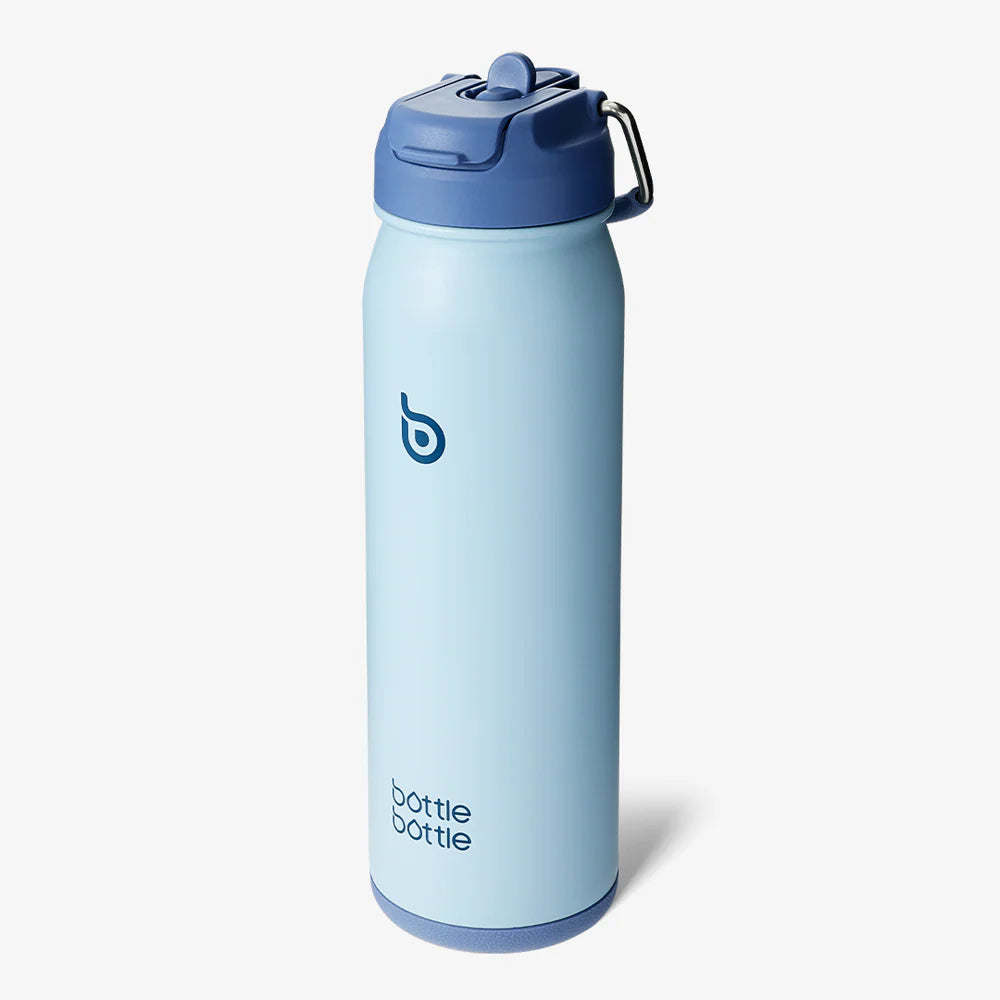 HYDOVEX BOTTLE 850ml (30oz) Insulated Water Bottle with Straw Blue – Thermos for Hot Beverages and Pill Holder